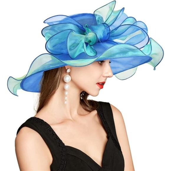 Derby Hats for Women, Classy Organza Sun Hat, Blue Green main image 5